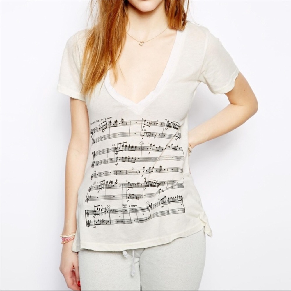 WILDFOX Juliet Music Distressed Graphic Deep V Tee